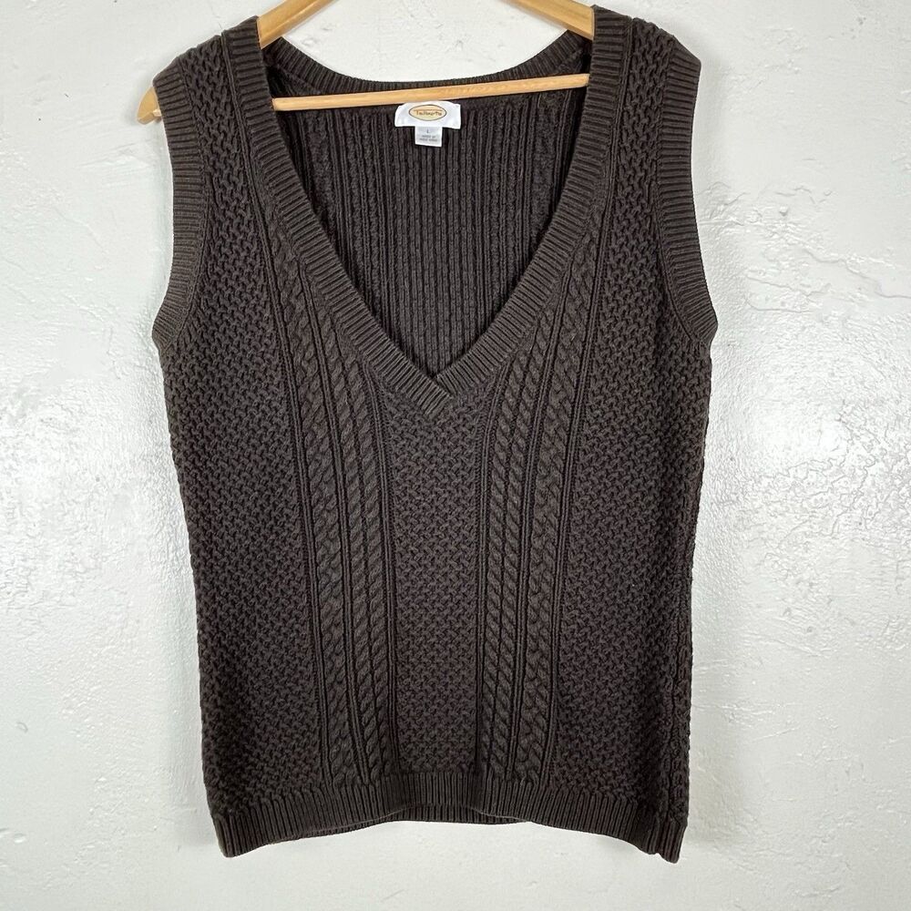 Talbots Deep V Cable Knit Sweater Vest Cashmere Blend Brown Women’s L View 2